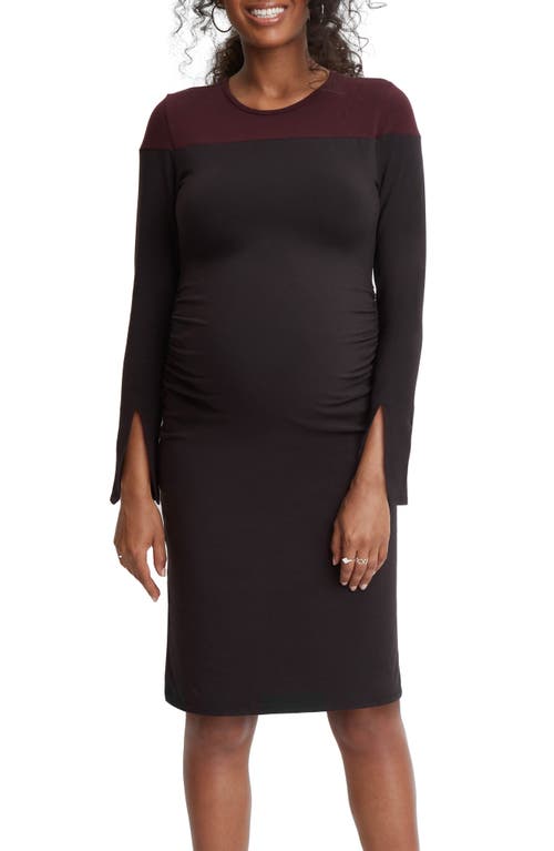 Colorblock Maternity Dress in Black/Burgundy