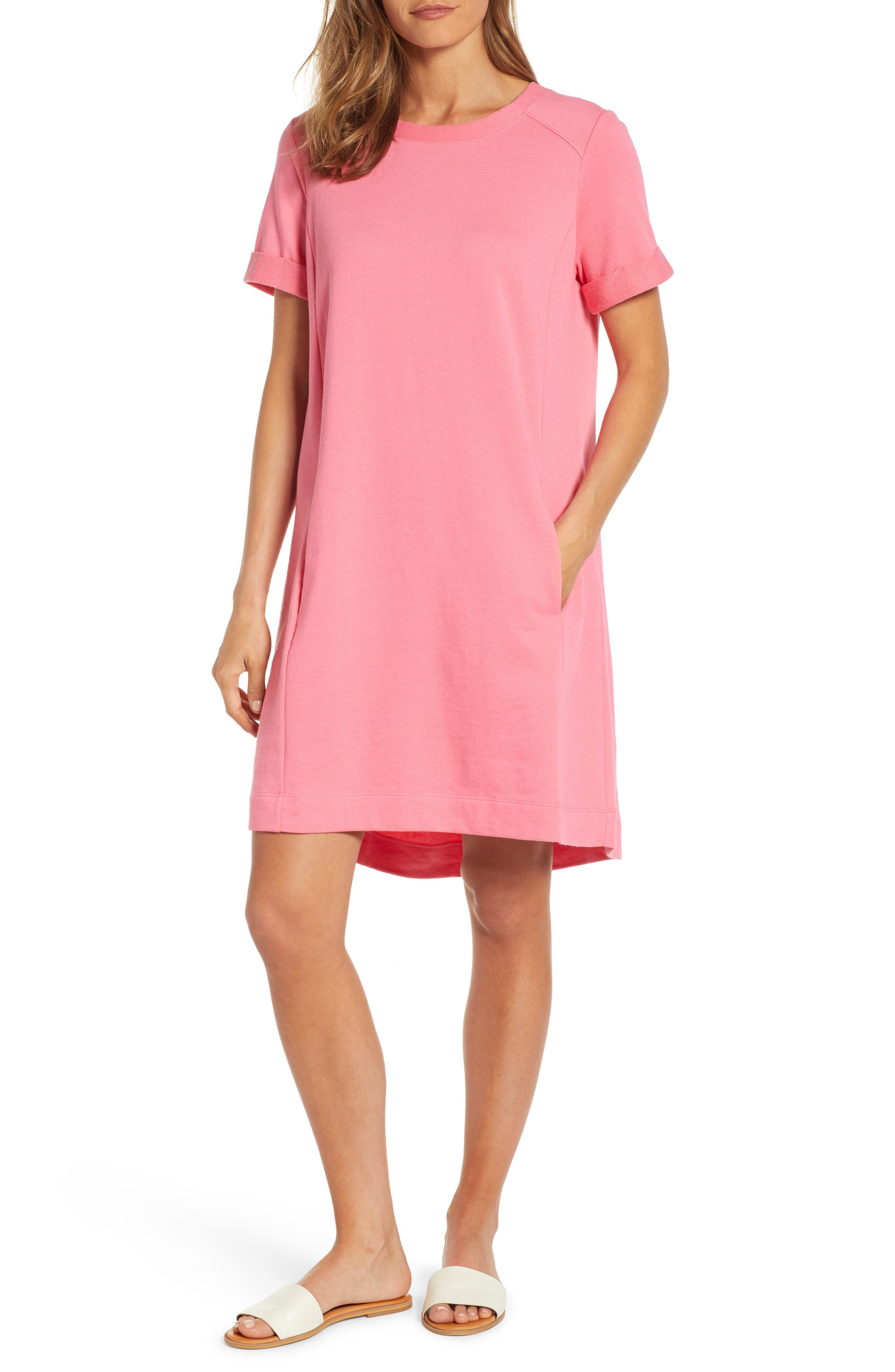 Caslon Short Sleeve Cotton Blend Dress, Pink