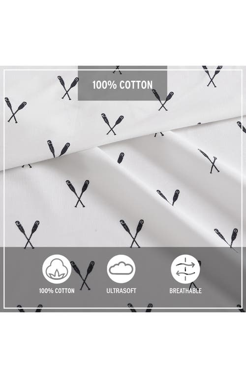 Eddie Bauer Oar Print 200 Thread Count 100% Cotton Percale Sheet Set In Medium Blue