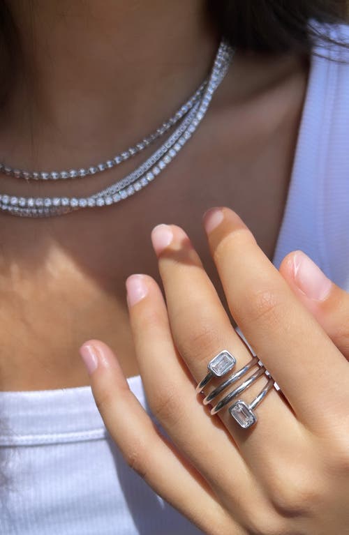 Shymi Emerald Cut Spiral Statement Ring In Silver/white