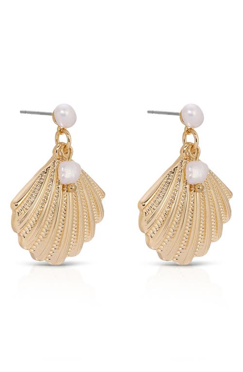 ETTIKA ETTIKA SCALLOP SHELL & FRESHWATER PEARL DROP EARRINGS 