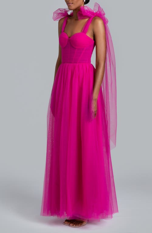 Ghrail Brianna Tie Shoulder Mesh Gown In Magenta