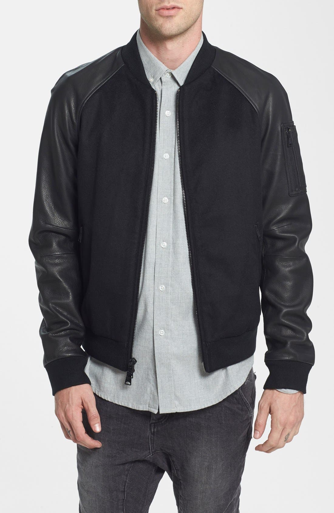 Rogue Wool Bomber Jacket with Leather Sleeves Nordstrom
