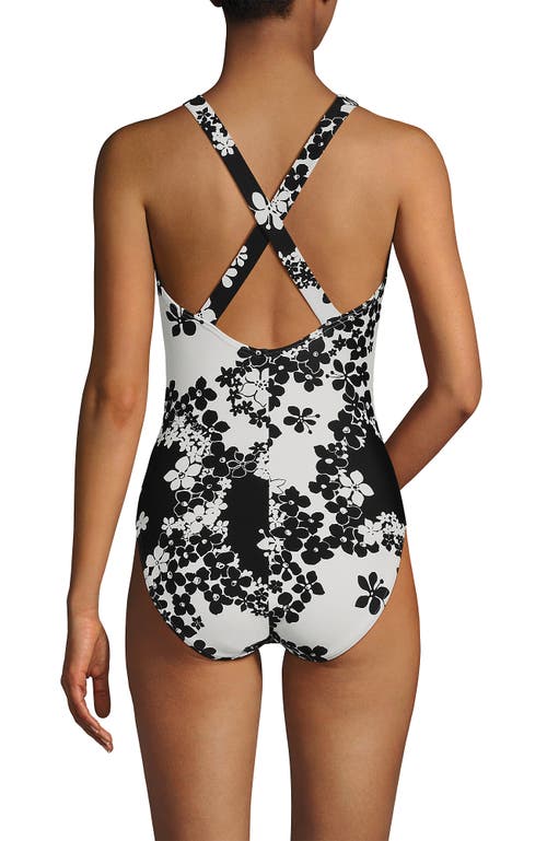 Shop Lands' End Chlorine Resistant Scoop Neck X-back High Leg Soft Cup Tugless Sporty One Piece Swimsuit In Black Floral Shadow