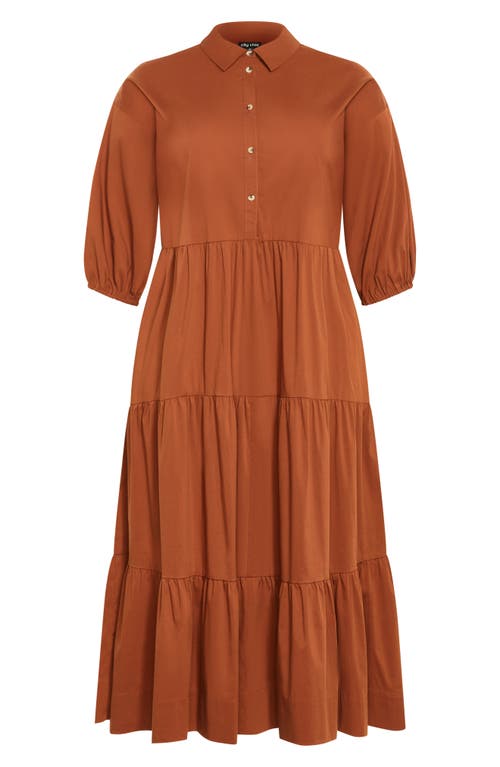 Shop City Chic Kara Tiered Shirtdress In Amber