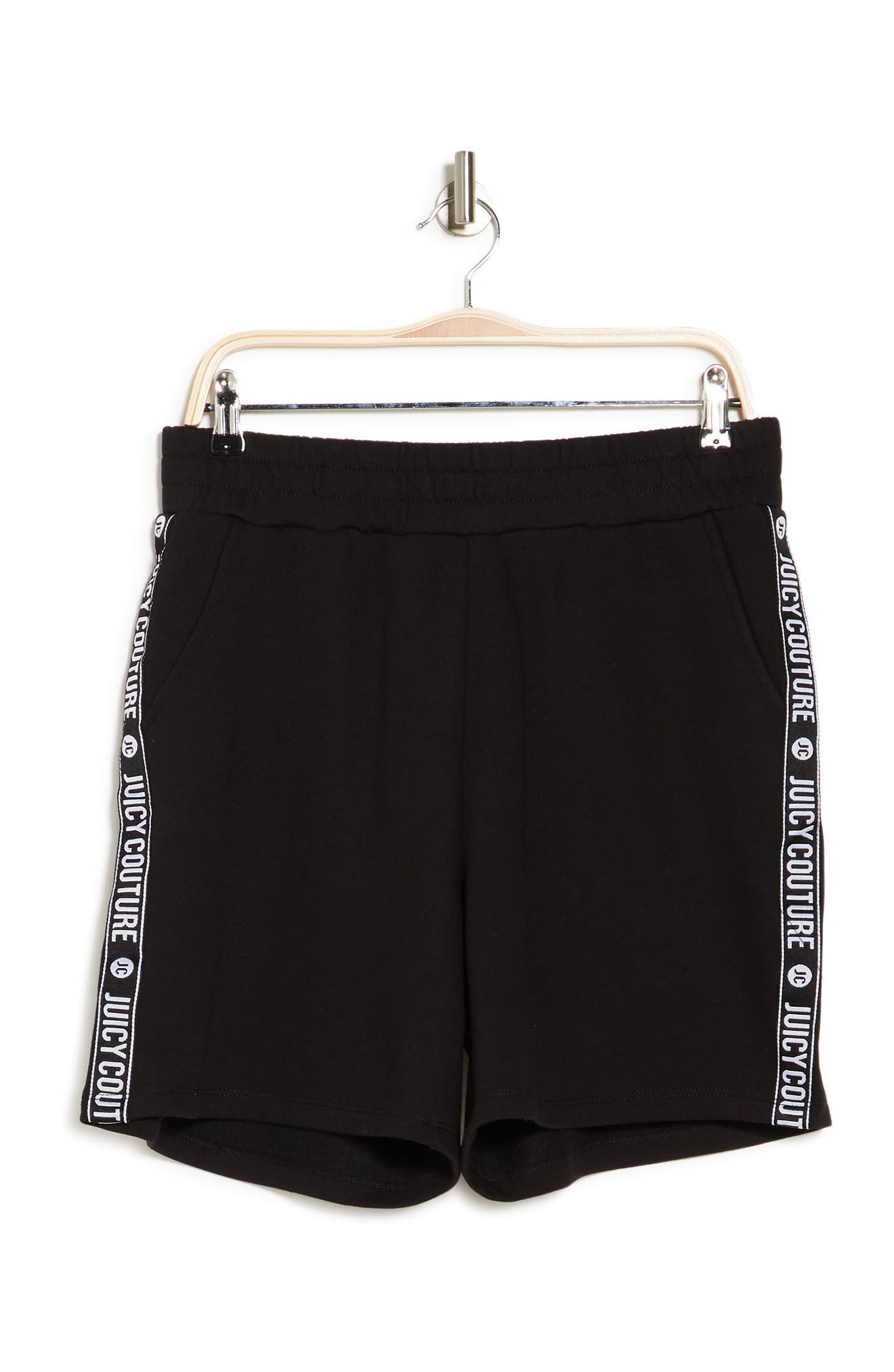 Juicy Couture Contrast Branded Stripe Fleece Shorts In Black