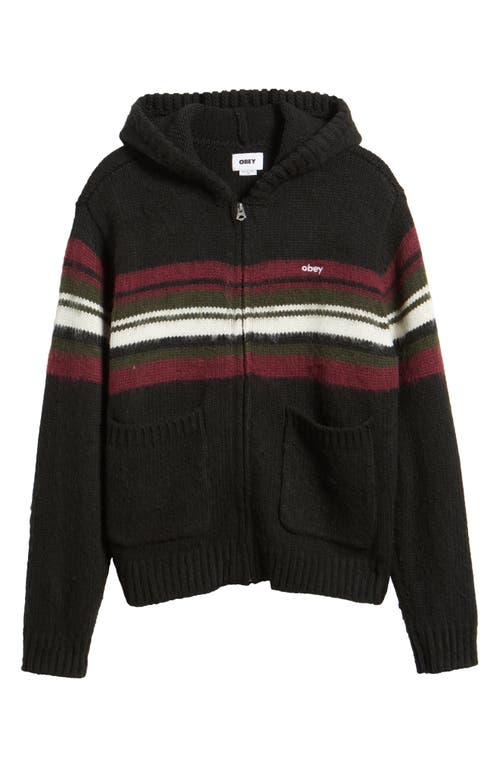 Shop Obey Myers Chest Stripe Hooded Zip Cardigan In Black Multi