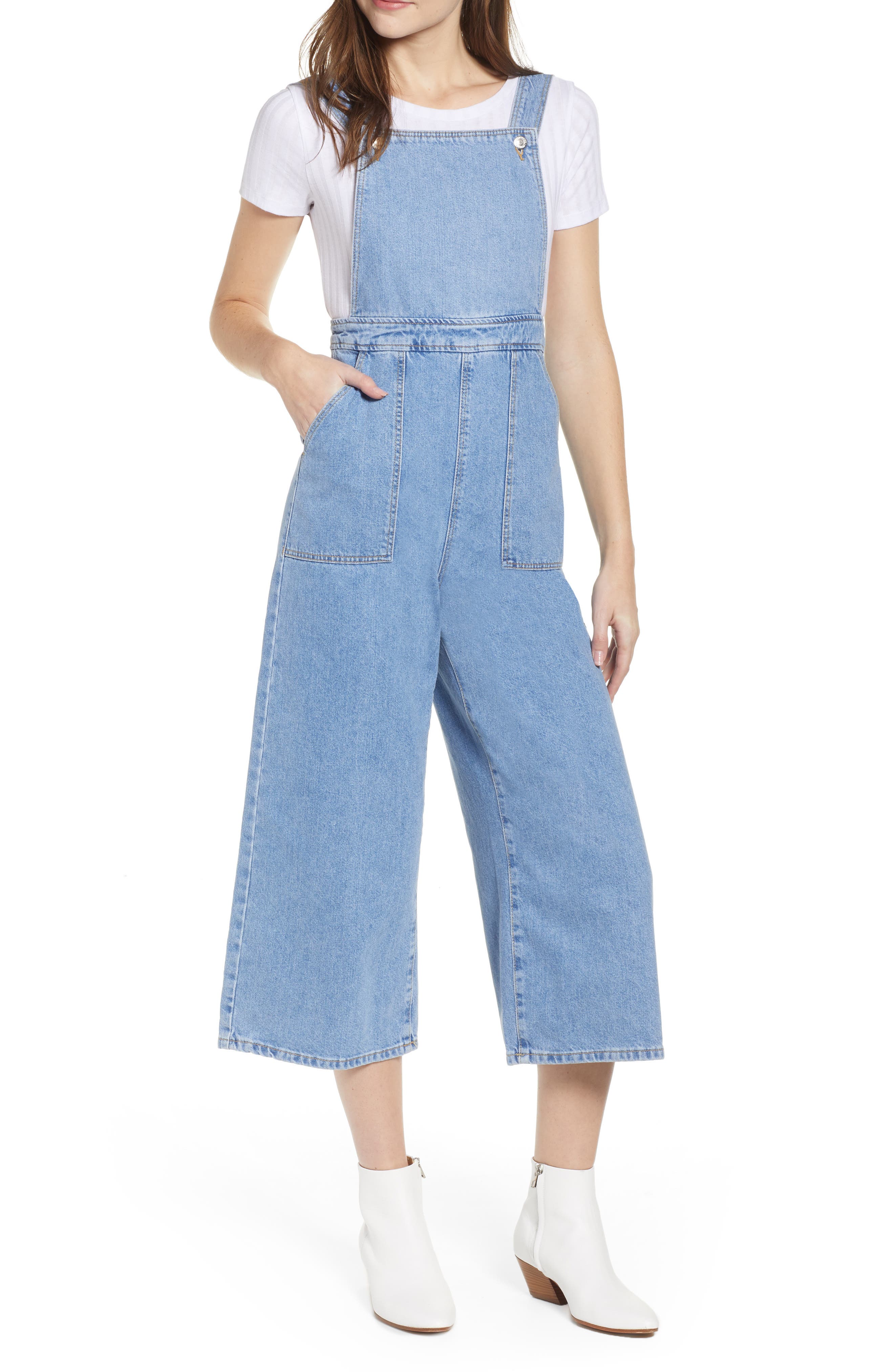 womens cropped denim overalls