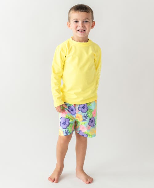 Shop Ruggedbutts Boys Upf50+ Swim Trunks In Aloha Blossoms