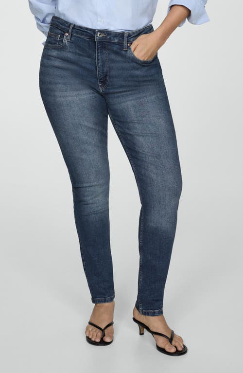 Shop Mango High Waist Skinny Jeans In Dark Blue