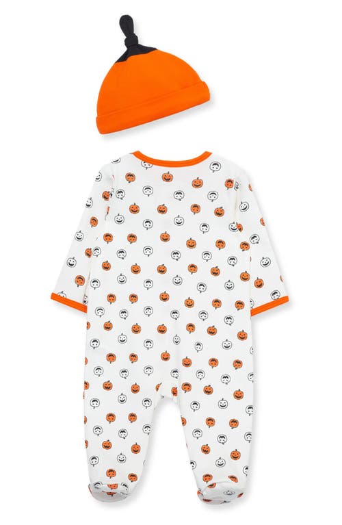 Shop Little Me Pumpkin Cotton Footie & Hat Set In Orange