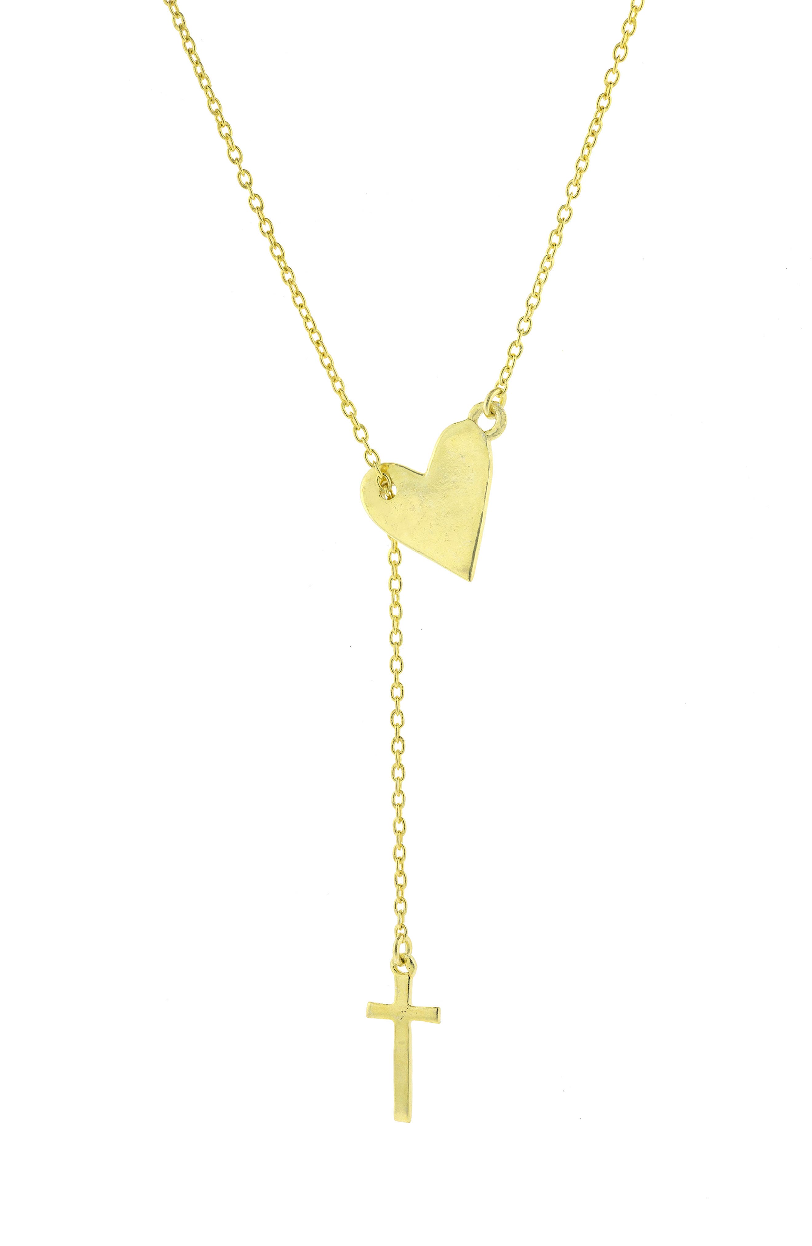 Adornia 14k Gold Plated Heart & Cross Lariat Necklace In Metallic Gold