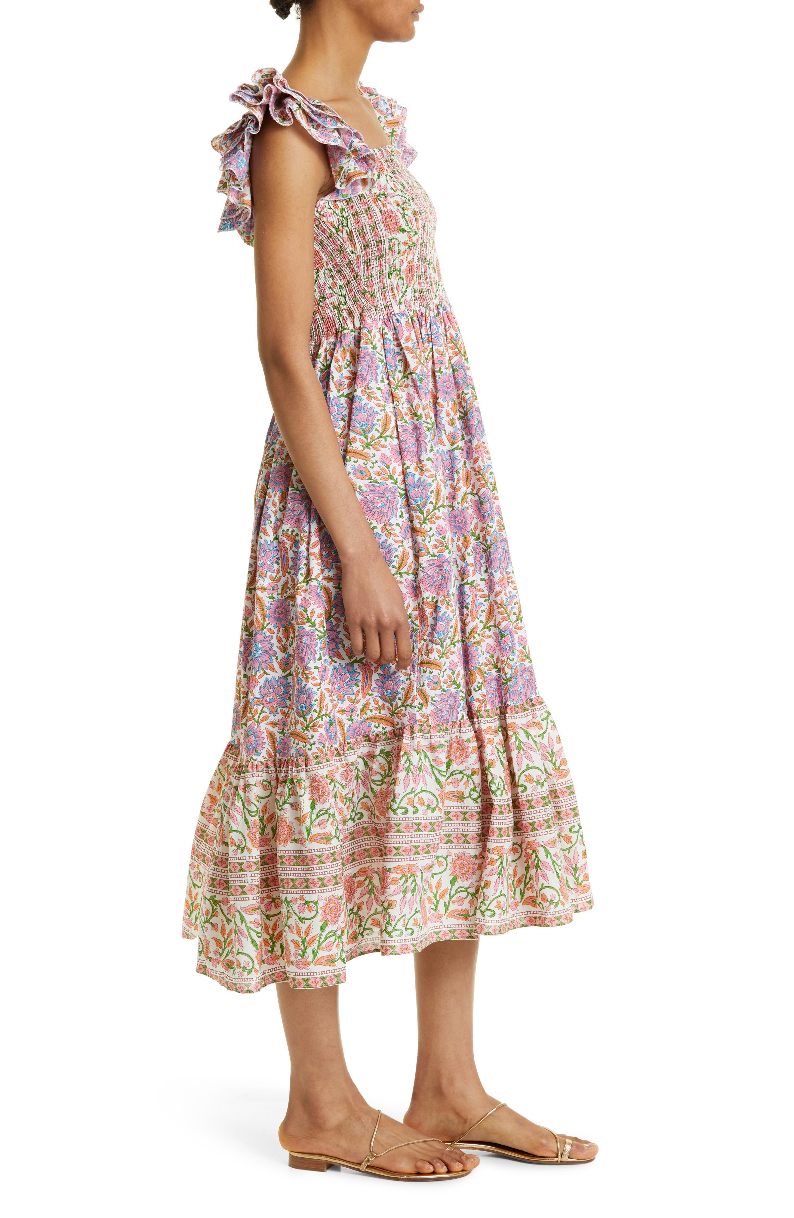 mille olympia smocked midi dress MILLE Olympia Smocked Midi Dress in Avignon Floral