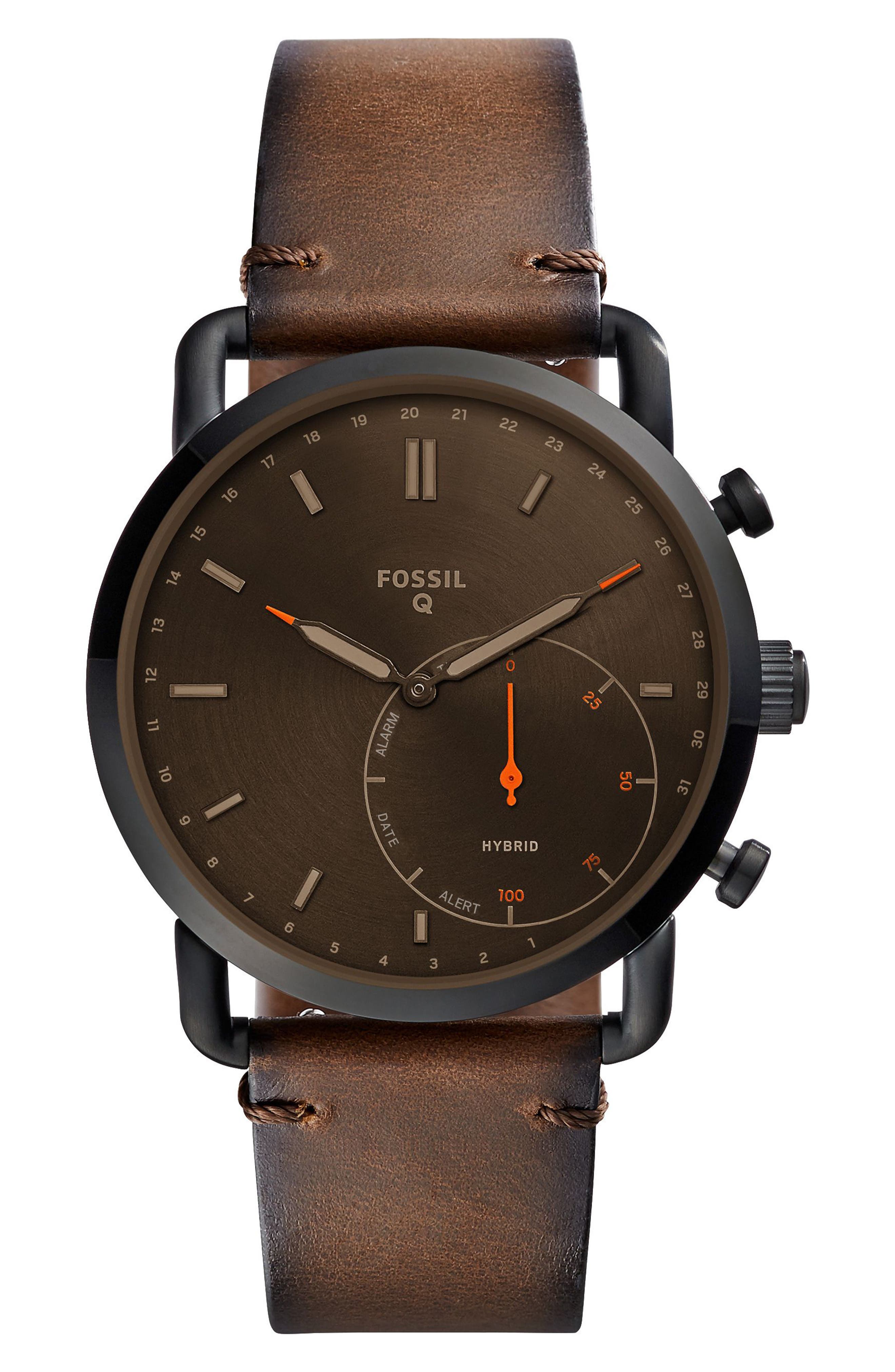 Fossil Q Commuter Leather Strap Hybrid Smart Watch, 42mm Nordstrom