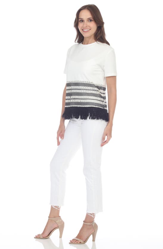 Rain And Rose Macramé Fringe Knit Top In White