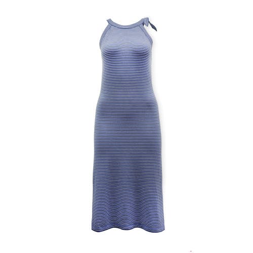 Hope & Henry Womens' Halter Tie Sweater Dress In Coastal Blue Micro Stripe