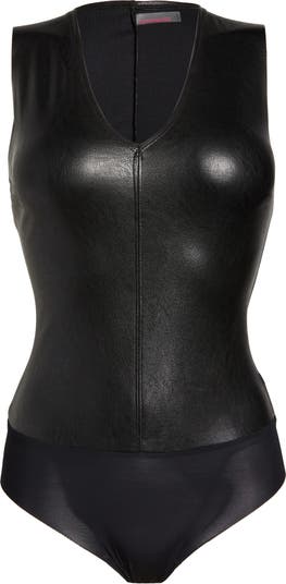 Faux Leather V-Neck Bodysuit