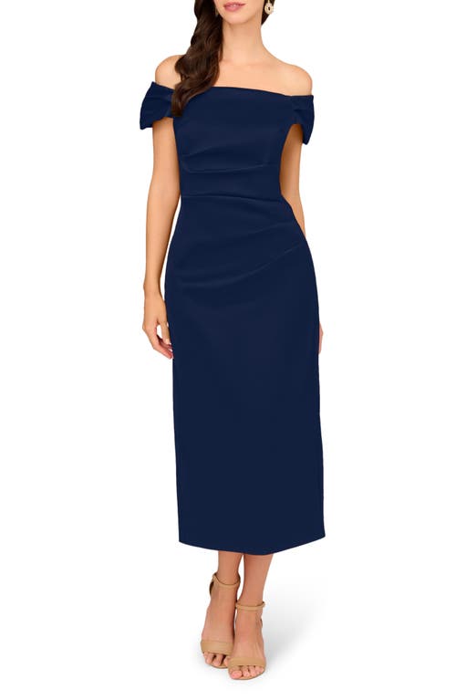 Shop Aidan Mattox By Adrianna Papell Off The Shoulder Mikado Midi Cocktail Dress In Twilight