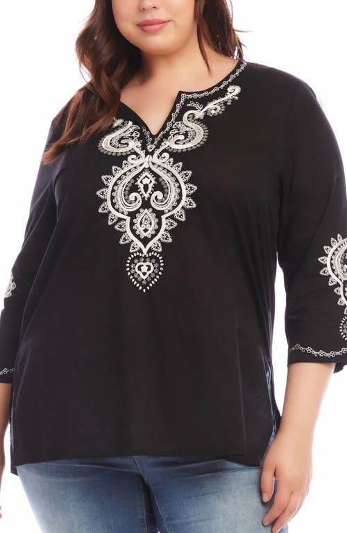 Embroidered Cotton Tunic Top in Black