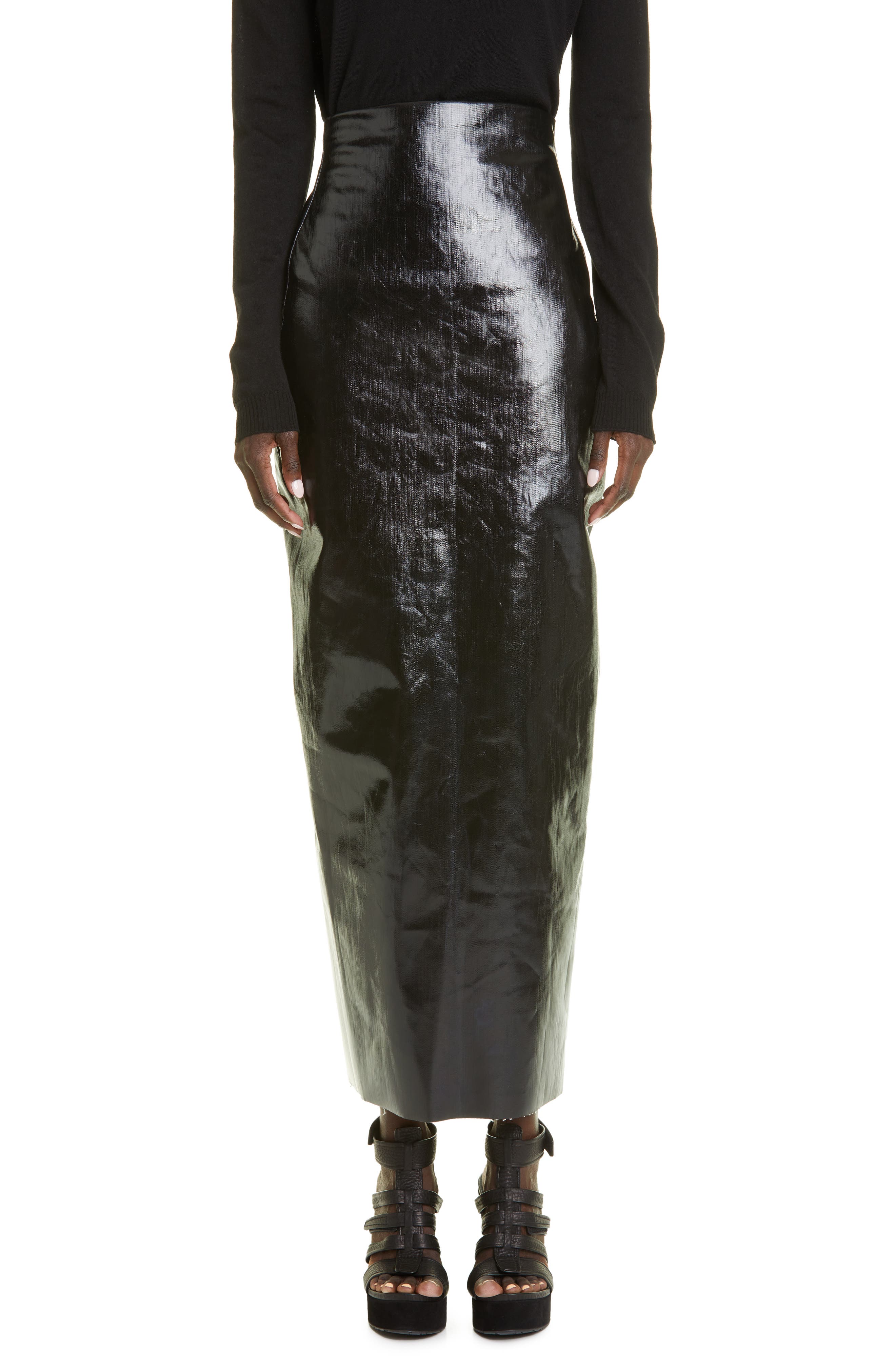Rick Owens Lacquered Denim Pillar Maxi Skirt in Black at Nordstrom, Size 4 Us