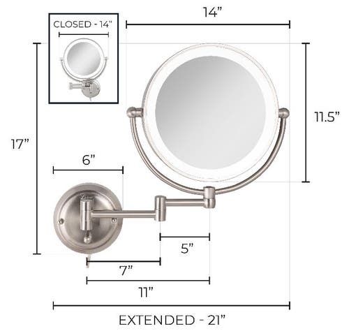 Zadro Glamour Lighted Wall Mounted Makeup Mirror With 5x Magnification In Satin Nickel