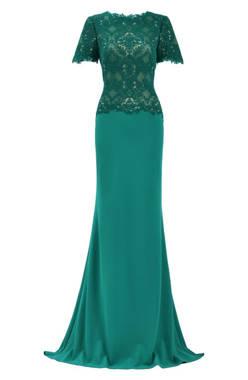 Shop Tadashi Shoji Corded Lace & Crepe Gown In Emerald