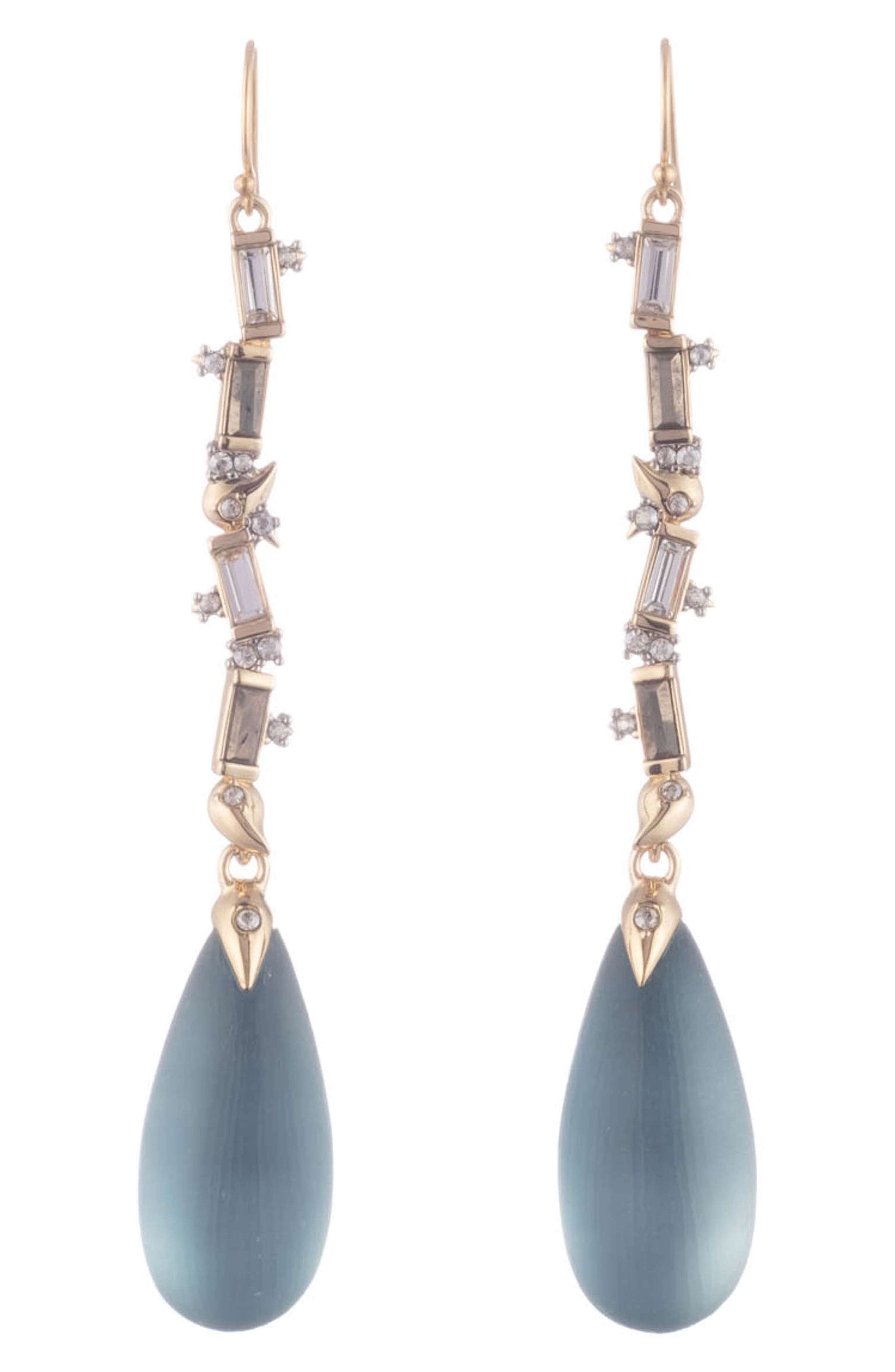 Alexis Bittar Retro Gold Collection Crystal Baguette Linear Drop Earrings In Montana Blue