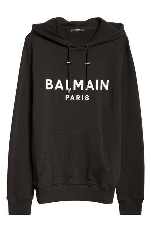 Shop Balmain Logo Organic Cotton Graphic Hoodie In Black/white