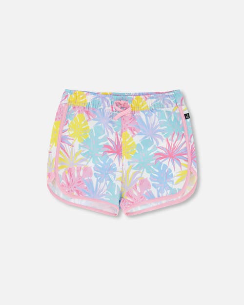 Deux Par Deux Girl's Boardshort Palm Leaf Pastel Print at Nordstrom