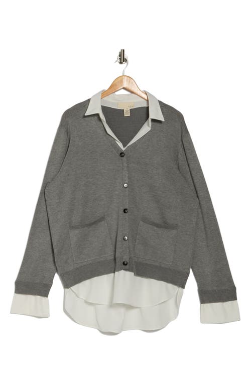 By Design Arlo Twofer Sweater In Light Grey Heather/white