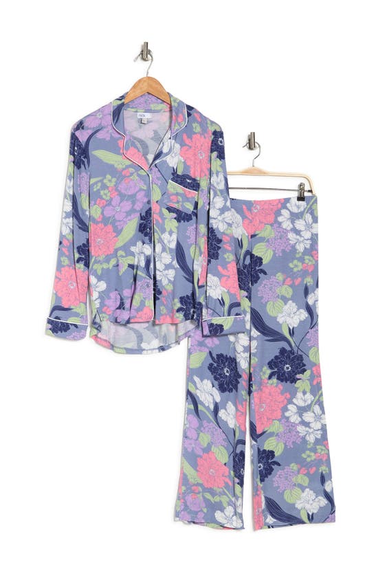 Nordstrom Rack Tranquility Long Sleeve Shirt & Pants 2-piece Pajama Set In Blue Stonewash Floral