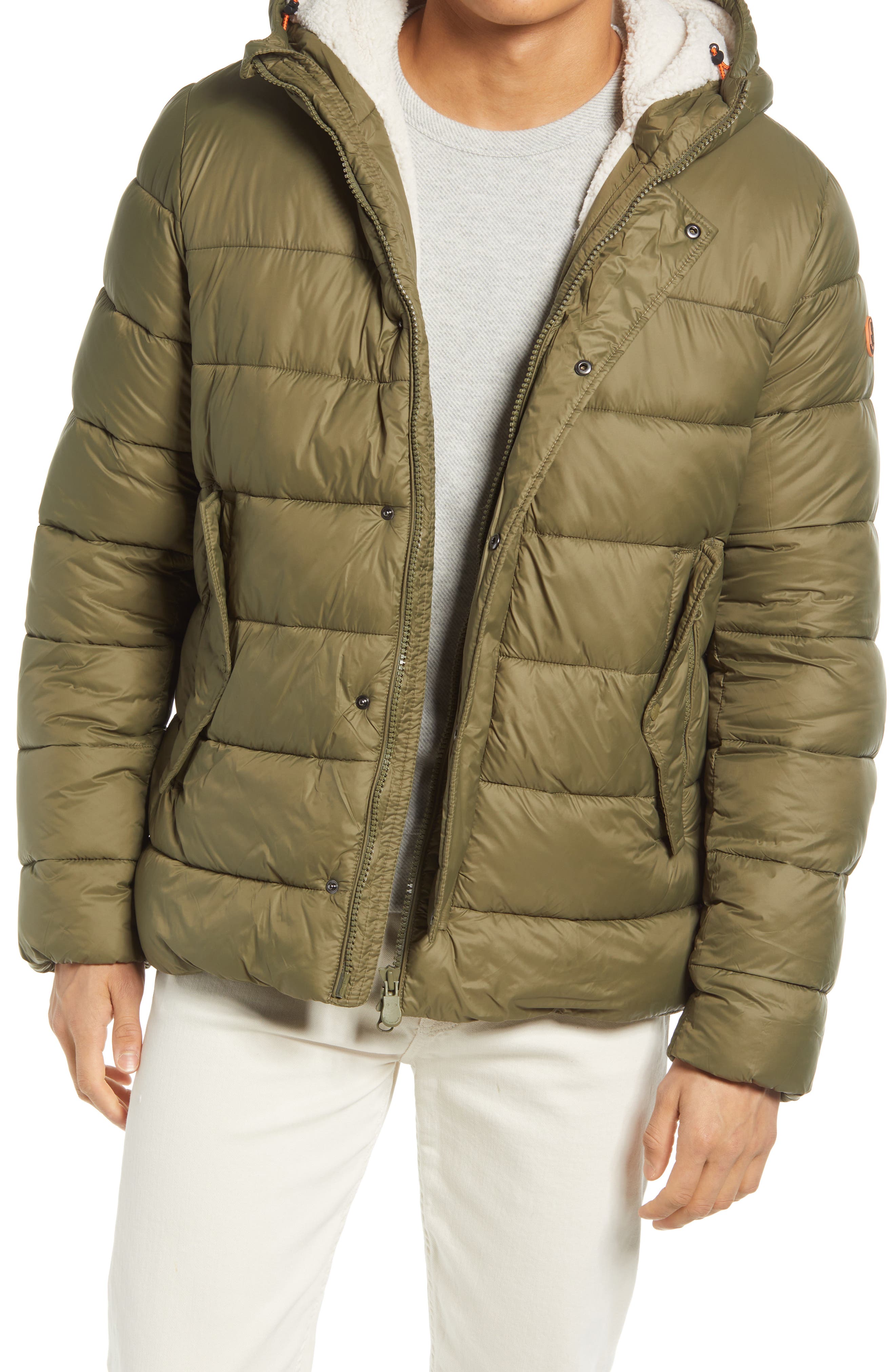 green puffer bomber jacket