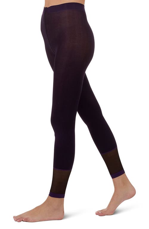 Memoi Herringbone Footless Tights In Plum Perfect