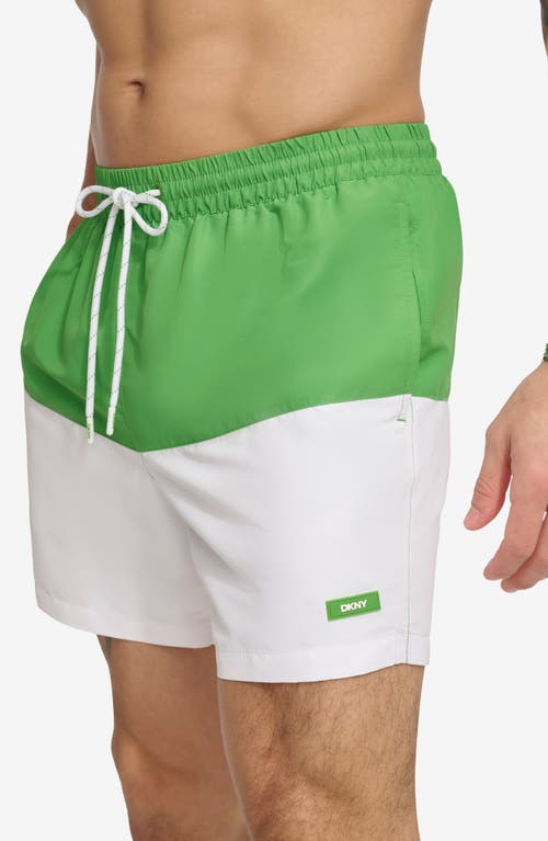 Dkny Colorblock Swim Trunks In Green