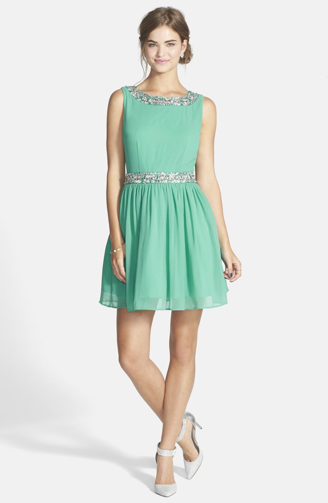WayIn Embellished Skater Dress (Juniors) Nordstrom