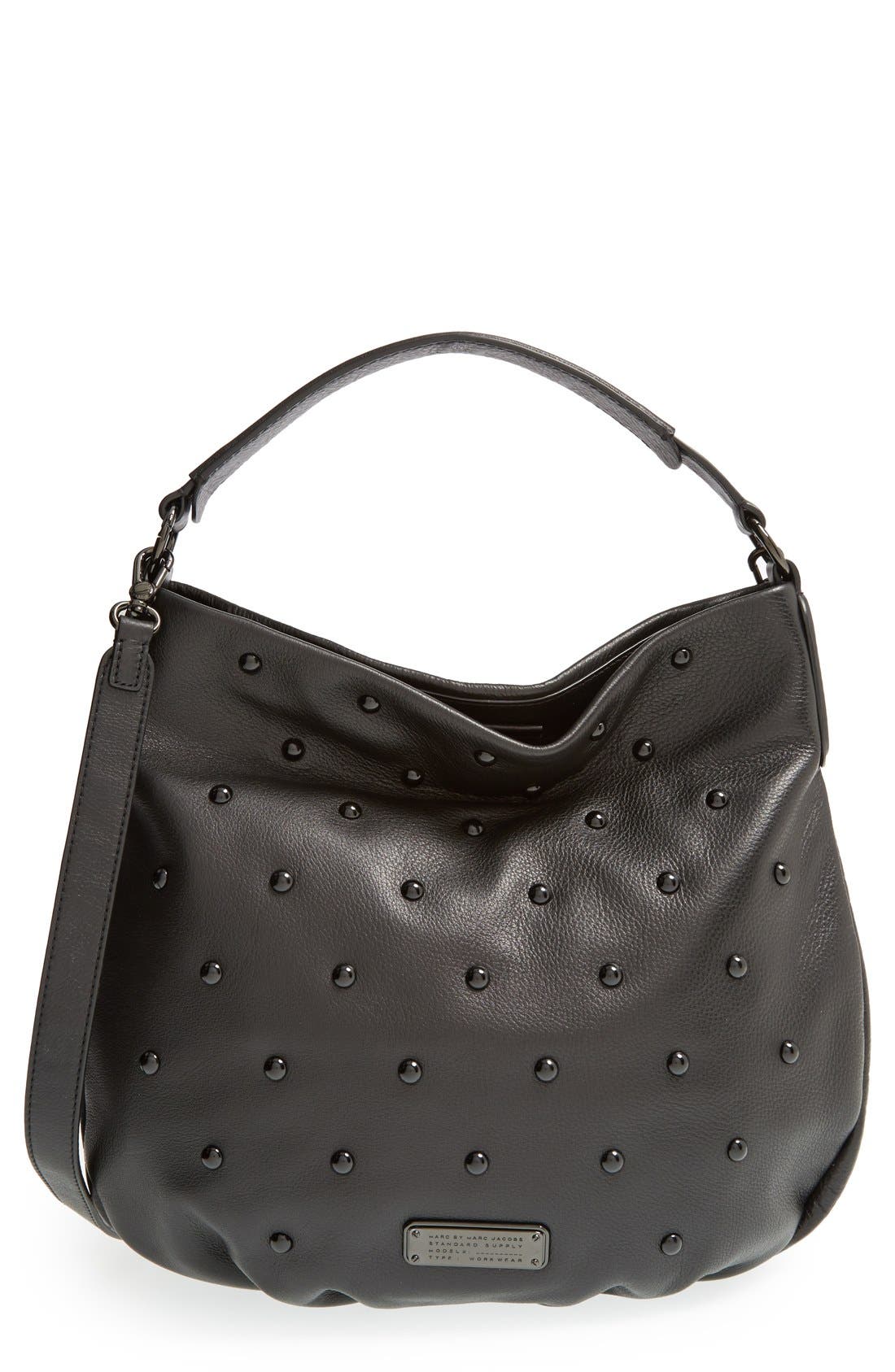MARC BY MARC JACOBS 'New Q' Studded Pebbled Leather Hobo Bag Nordstrom