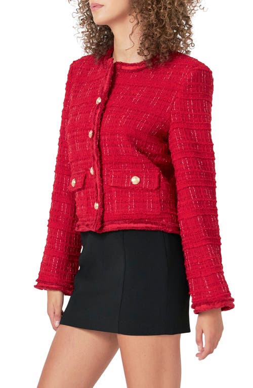ENDLESS ROSE ENDLESS ROSE FRINGE TRIM TWEED JACKET 
