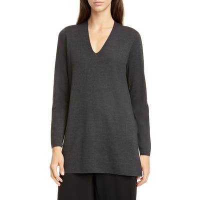 Eileen Fisher Long Sleeve Merino Wool Sweater, Grey