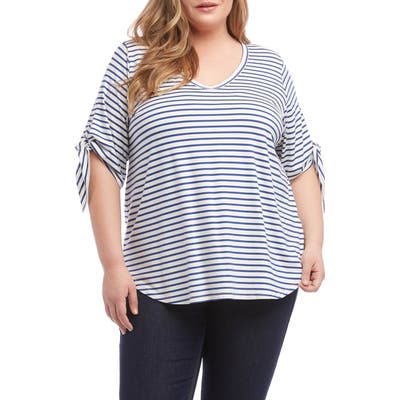 Plus Size Karen Kane Stripe Tie Sleeve Tee, Blue
