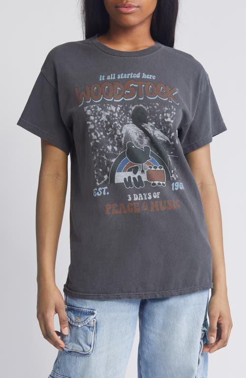 Woodstock Peace & Music Graphic T-Shirt in Washed Black