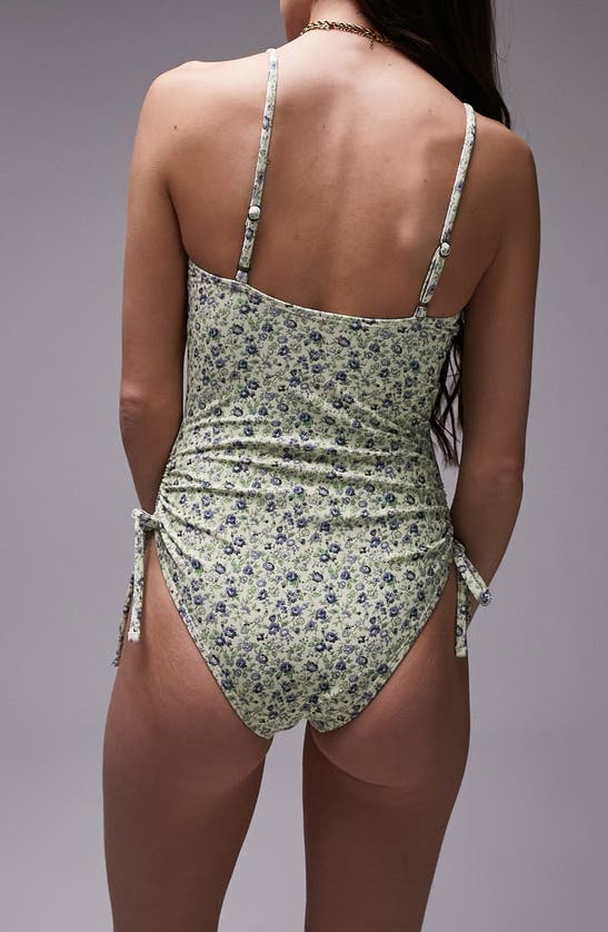 Shop Topshop Cutout One-piece Swimsuit In Green Multi