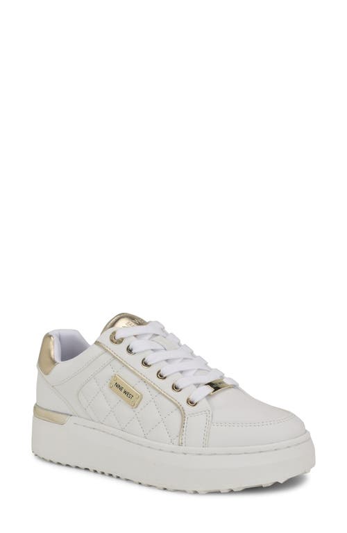 Shop Nine West Cafee Platform Sneaker In White Gold