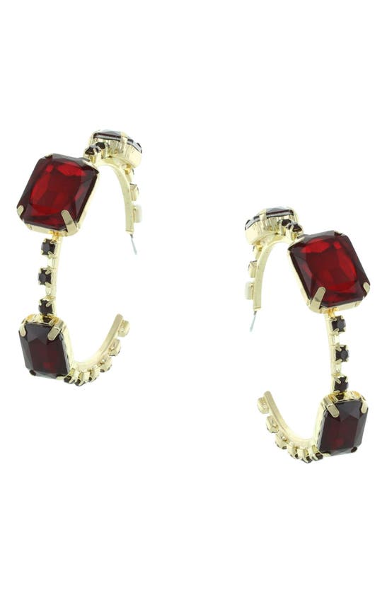 Olivia Welles 14k Gold Plated Crystal Hoop Earrings In Gold / Red