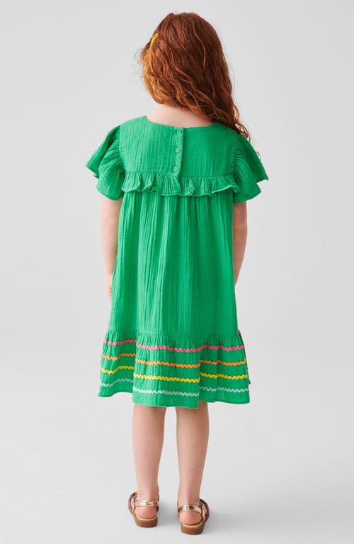 Shop Little Bird Kids' Embroidered Flutter Sleeve Cotton Gauze Dress In Green