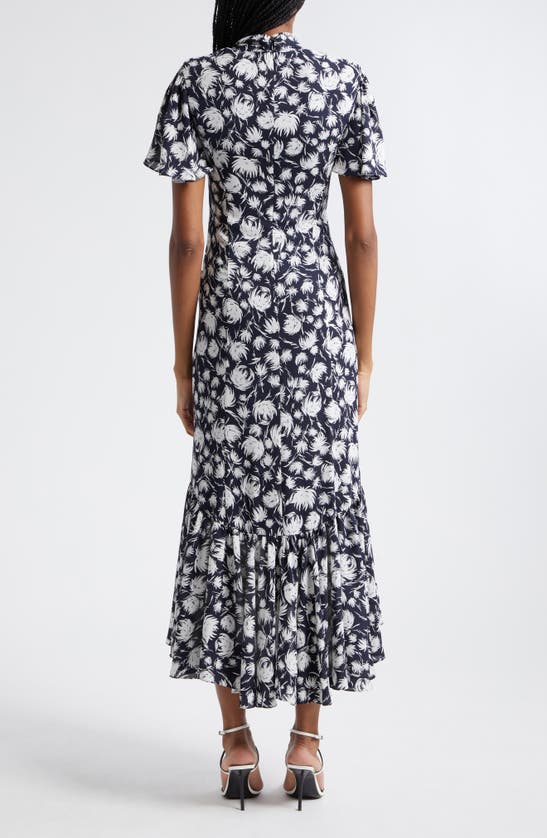 Shop Cinq À Sept Peeta Floral Print Ruched Maxi Dress In Navy/ Ivory