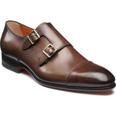 Santoni Innocent Double Monk Strap Shoe, Brown