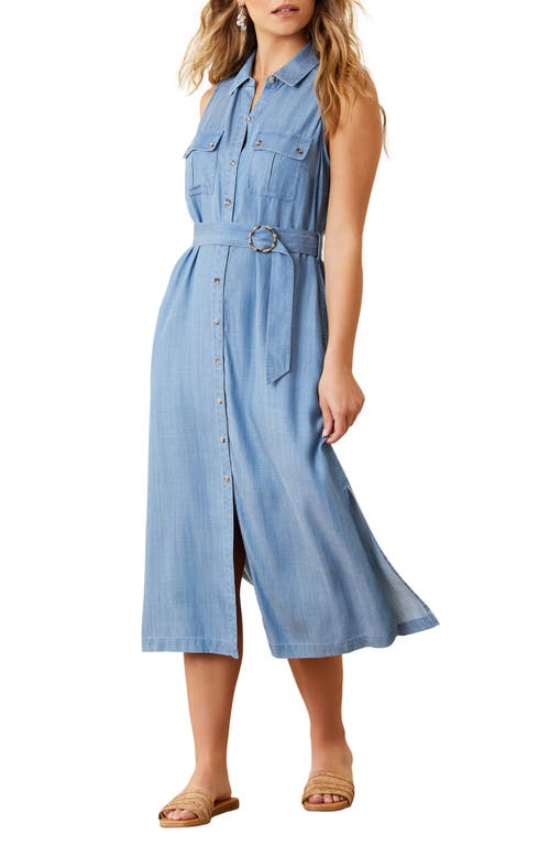 TOMMY BAHAMA TOMMY BAHAMA SLEEVELESS CHAMBRAY MIDI SHIRTDRESS