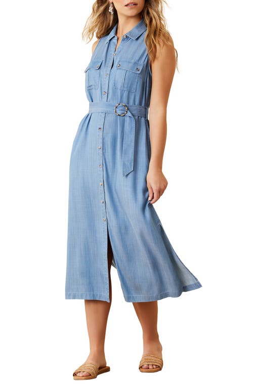 Tommy Bahama Sleeveless Chambray Midi Shirtdress In Blue