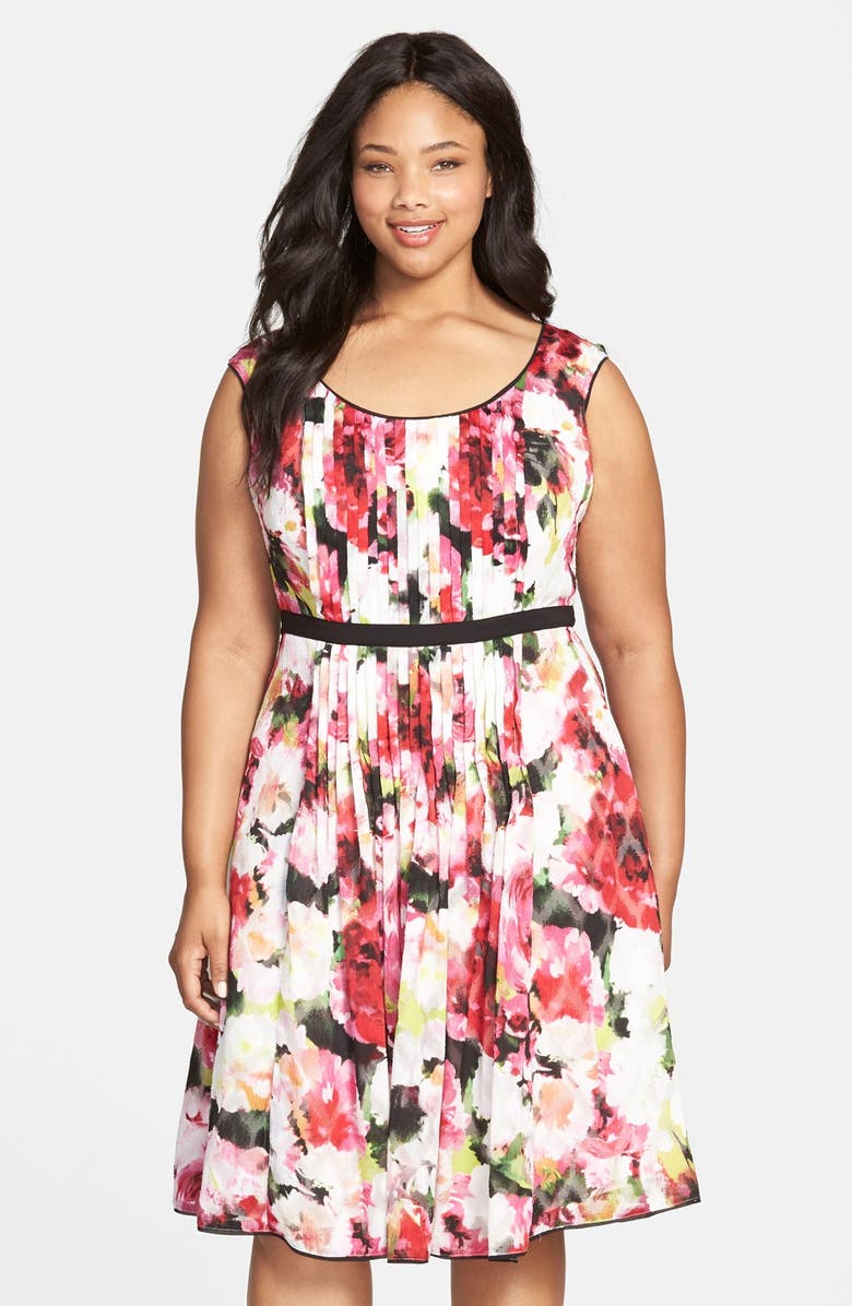 Adrianna Papell Floral Print Pleated Dress (Plus Size) | Nordstrom