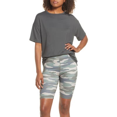 Socialite Boxy Tee & Bike Shorts Pajamas, Green